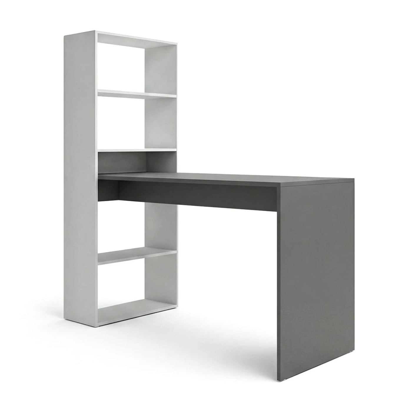 Mesa de escritorio con estantería en blanco artik y gris antracita 120x50 cm Cosmic Blanco Artik (Blanco Mate) - Gris Grafito