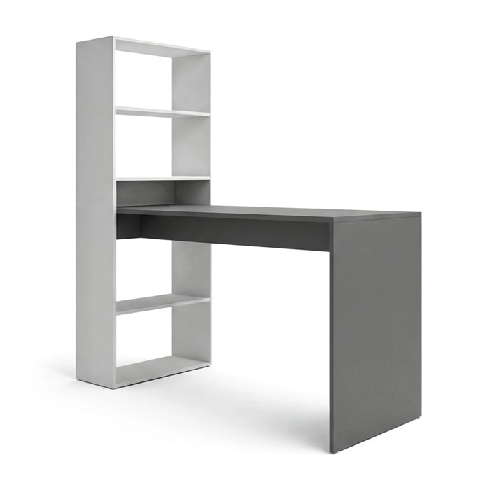 Mesa de escritorio con estantería en blanco artik y gris antracita 120x50 cm Cosmic Blanco Artik (Blanco Mate) - Gris Grafito