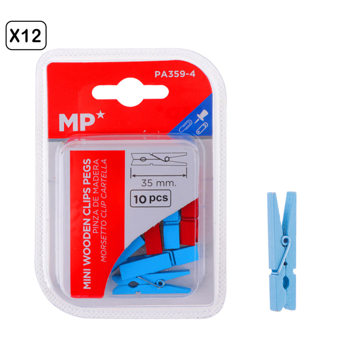 12 packs de PINZA MADERA DE COLORES 35 mm 10 Uds.