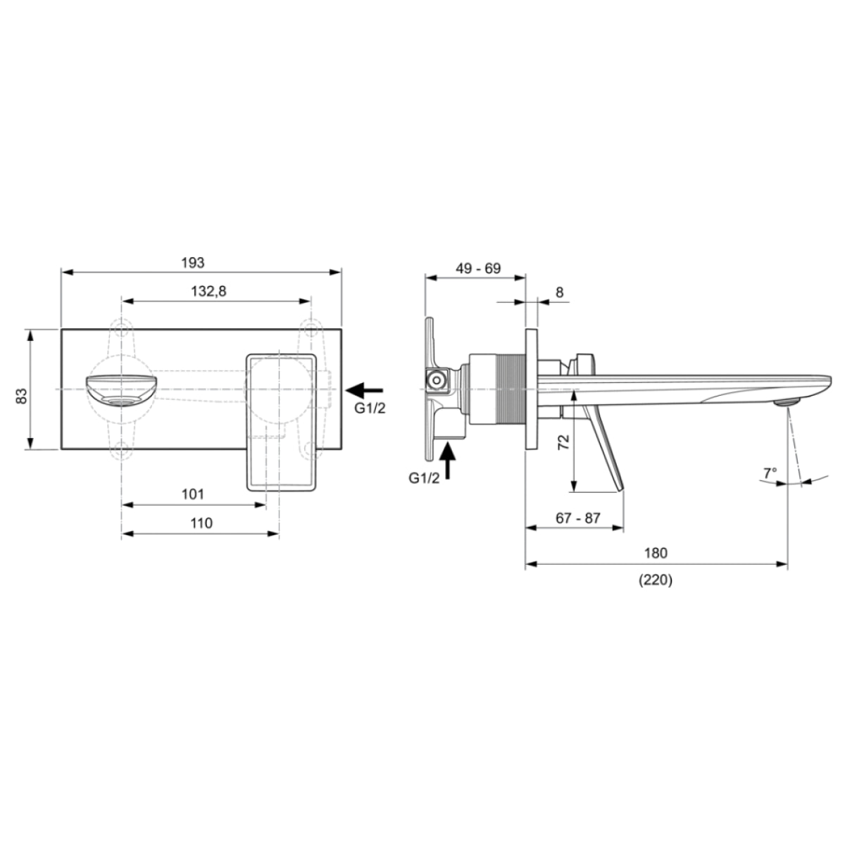 IDEAL STANDARD Mitigeur lavabo encastré Conca chrome