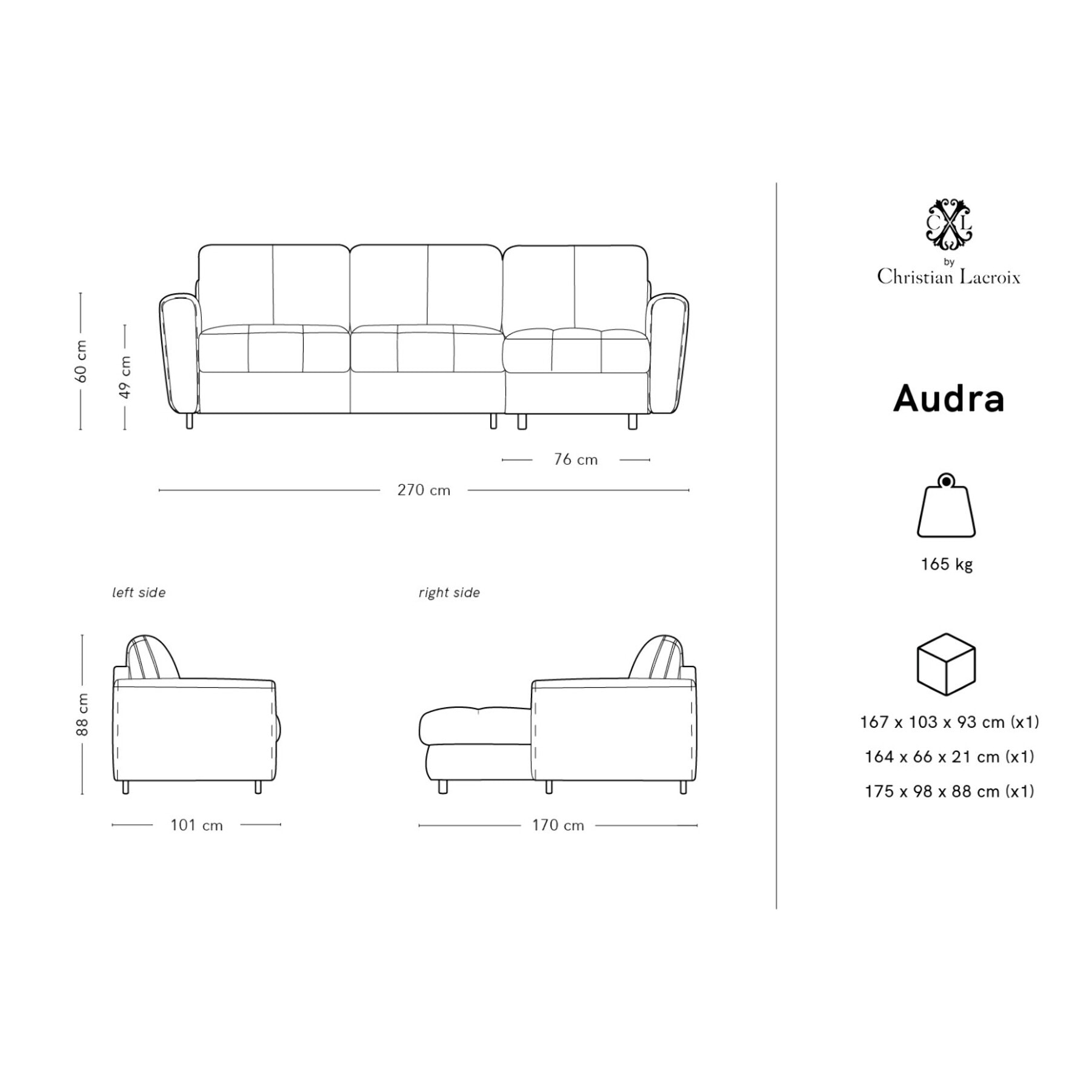 Canapé d'angle droit convertible "Audra" 4 places en cuir véritable marron