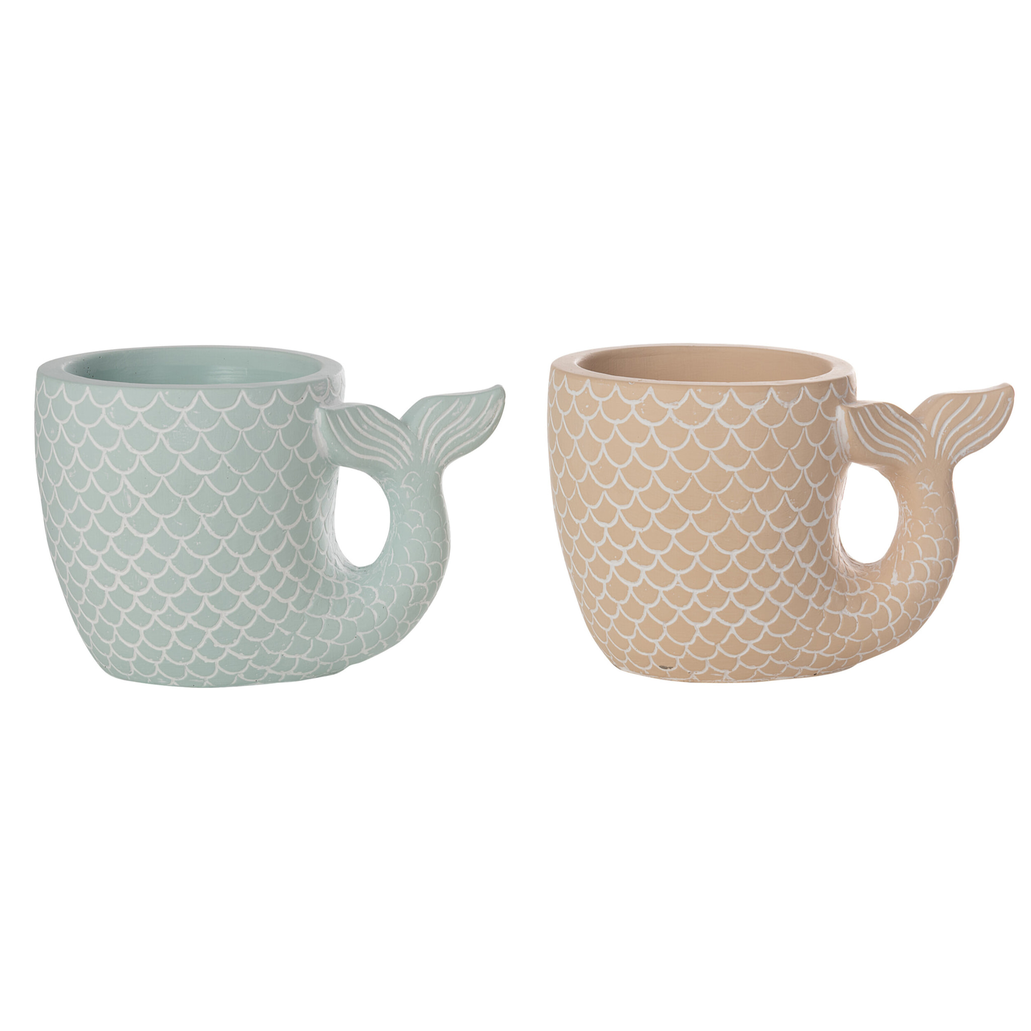 J-Line Cache-pot Poisson - céramique - bleu clair/beige - large - 2 pièces