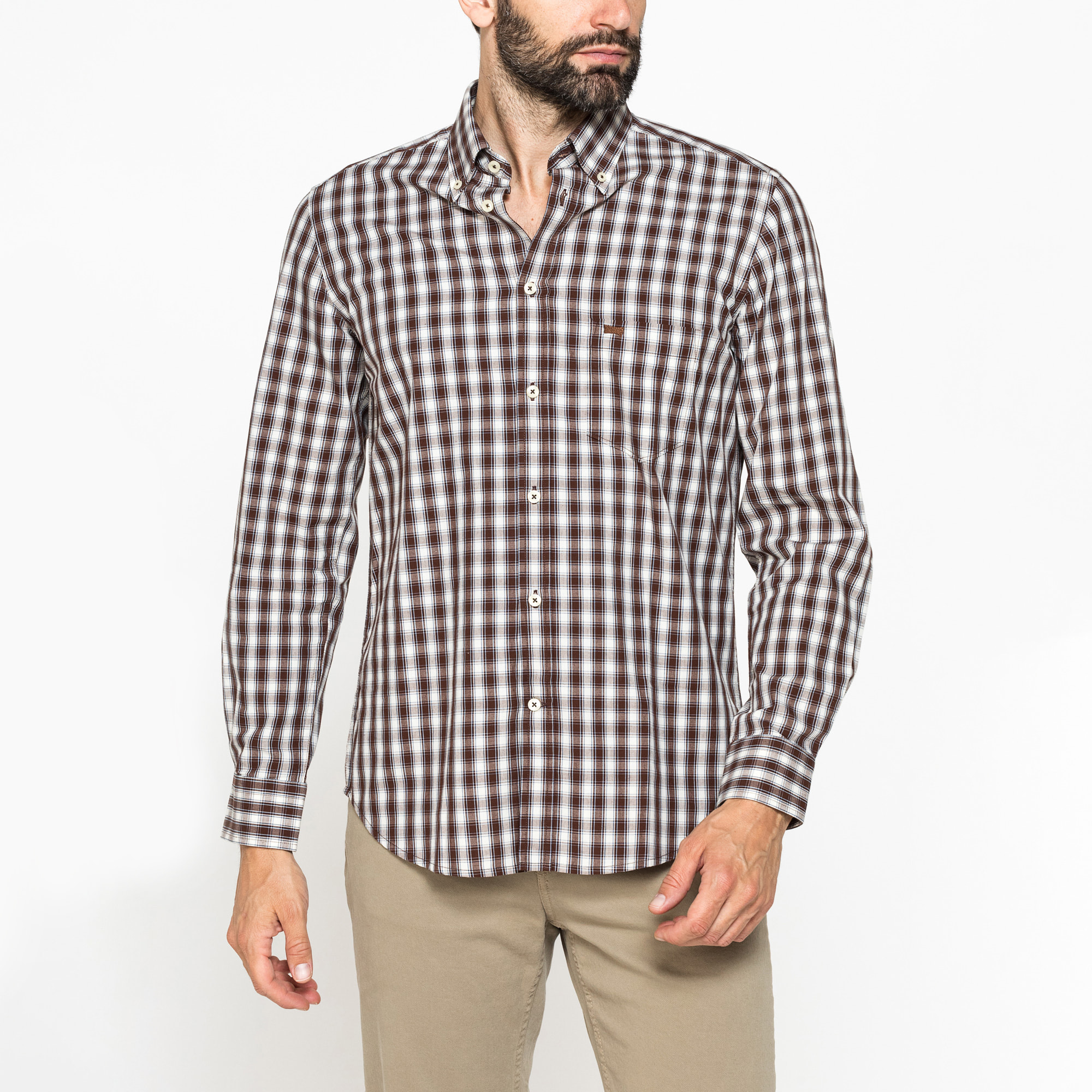 CAMICIA FANTASIA TINTO FILO CON COLLO BUTTON-DOWN