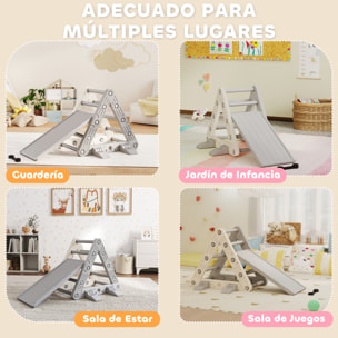 Triángulo de Escalada 3 en 1 con Tobogán y Rampa Escalador, Juguete de Escalada para Niños de 18-48 Meses, de Plástico, para Interior y Exterior, Gris y Blanco