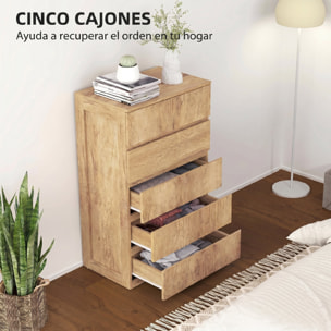Cómoda 5 Cajones, Cómoda Dormitorio Moderna, Sinfonier, Diseño sin Tiradores, Cajonera para Sala de Estar, Comedor, Entrada, 60x39x100 cm, Madera Natural