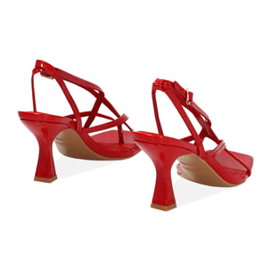 Sandalo donna rosso in vernice, tacco 7,5 cm