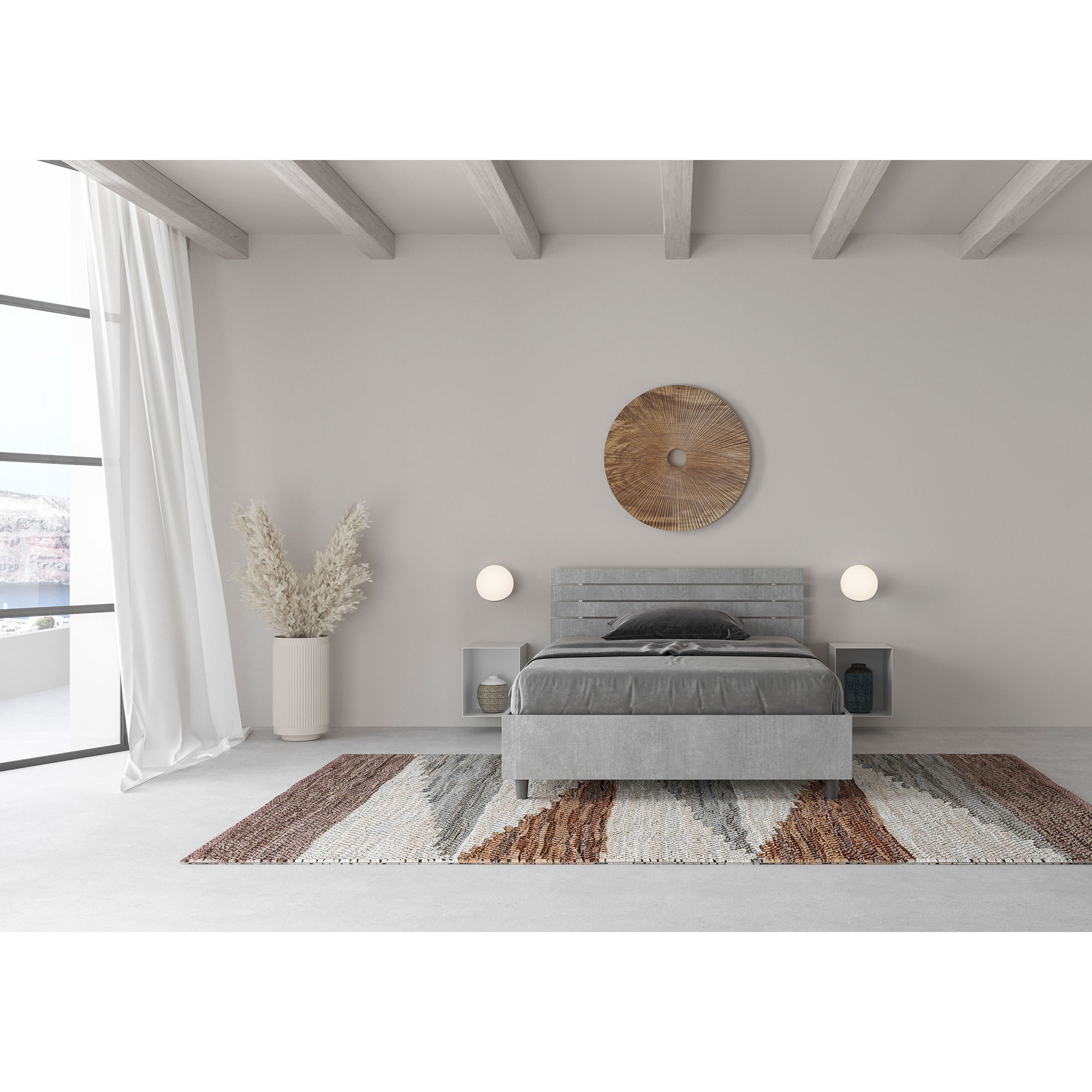 Cama con somier 120x190 con cabecera rectade listones cemento Ankel