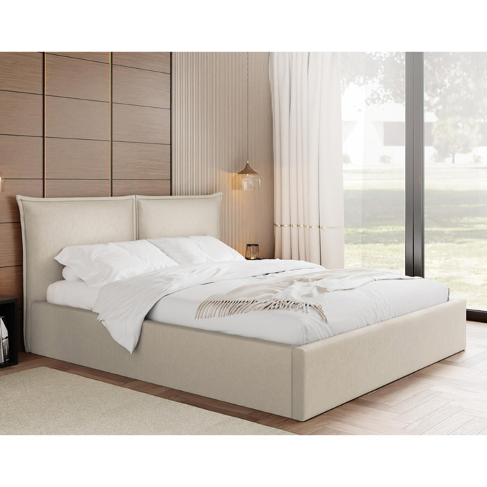 John - lit coffre - 140x200 cm - en velours - sommier inclus - Beige