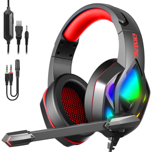 Cuffie premium ultra flessibili H1003. 10 luci RGB COMPLETE. Cuffie da gioco con connessione micro, minijack per PC, laptop, PS4, Xbox One, cellulare, tablet.
