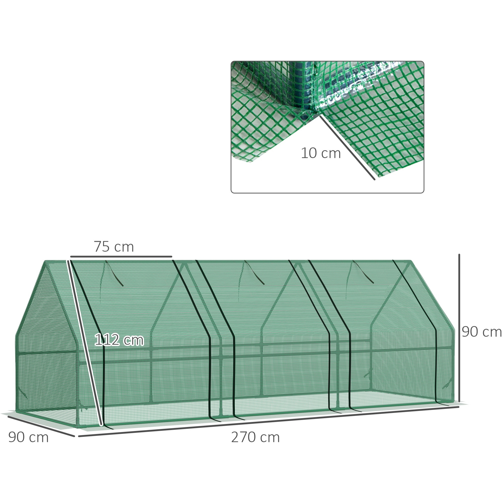 Invernadero de Exterior Invernadero de Jardín 270x90x90 cm Tipo Caseta con 3 Ventanas Marco de Acero y Cubierta de PE 140g/Ã£Å½Â¡ para Cultivo Plantas Flores Tomates Verde