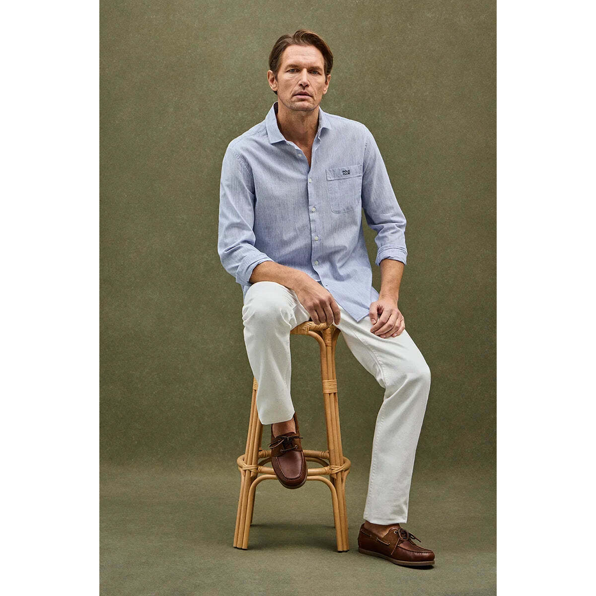 Camicia cotolino a righe blu regular fit con ricamo Polo Club