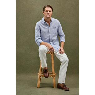 Camicia cotolino a righe blu regular fit con ricamo Polo Club