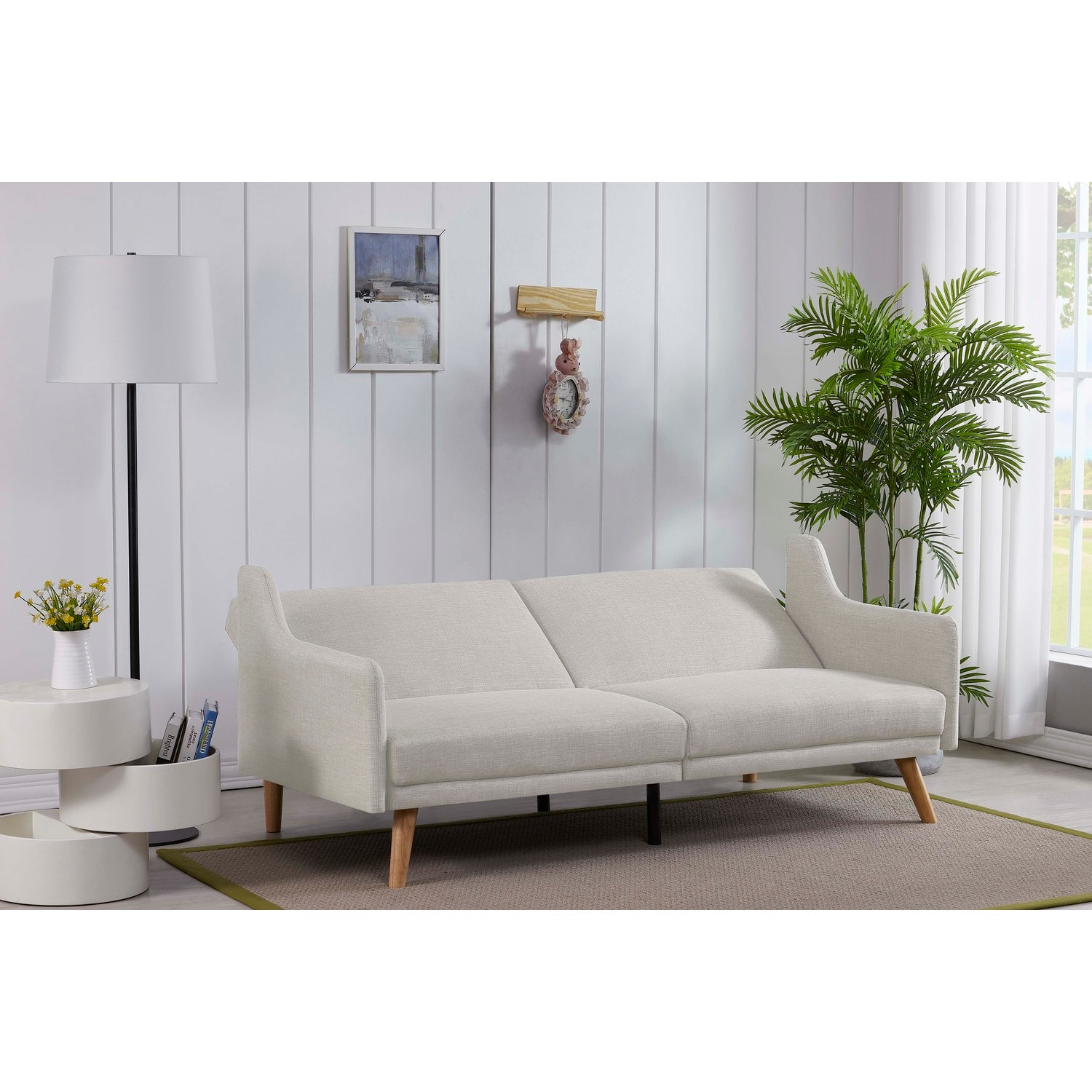 Canapé scandinave convertible 3 places en tissu gris clair ROUEN