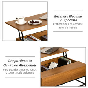 Mesa de Centro Elevable de MDF, Metal 90x60,5x45,5 cm Teca