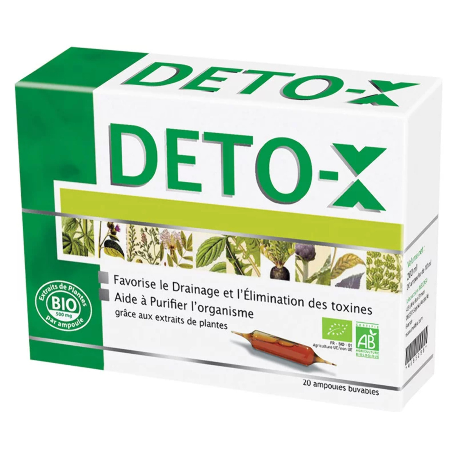 NUTRI EXPERT - Deto-X -Complément alimentaire BIO à base de plantes - Favorise le drainage et l'élimination des toxines - Cure de 20 j - 20 ampoules