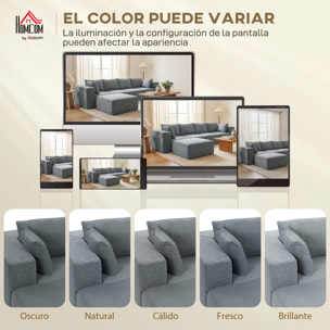 Sofá Modular en Forma de U, Sofá de Esquina Seccional de 4 Plazas con 2 Taburetes, Almohadas, Reposabrazos Anchos, sin Montaje, Asientos Amplios y Profundos, Tapizado en Terciopelo, Gris Oscuro