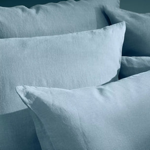 Taie d'oreiller pur lin lavé 165 g/m² uni bleu Le lin lave bleu celeste