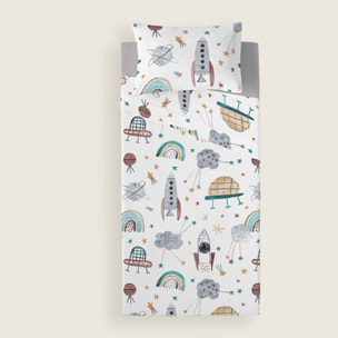 Juego de Sábanas Estampadas - Infantil - 100% Algodón - Incluye 1 Funda de Almohada + 1 Sábana Bajera - Rocket
