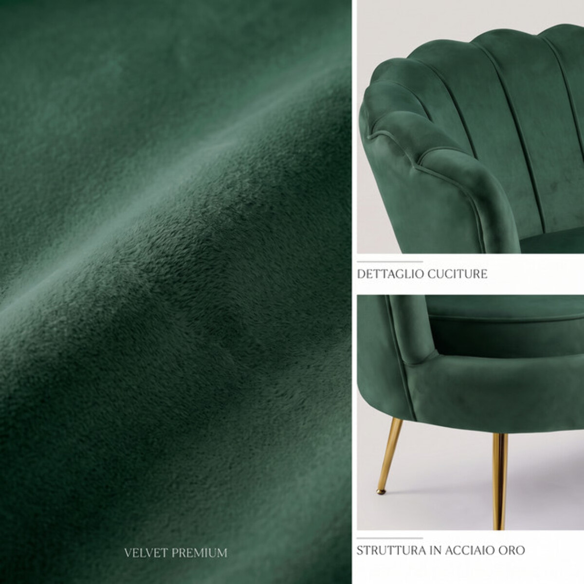 Divano 2 Posti in Velluto con Schienale a Ventaglio, Seduta Imbottita dallo Stile Elegante per Soggiorno, Studio e Camera da Letto