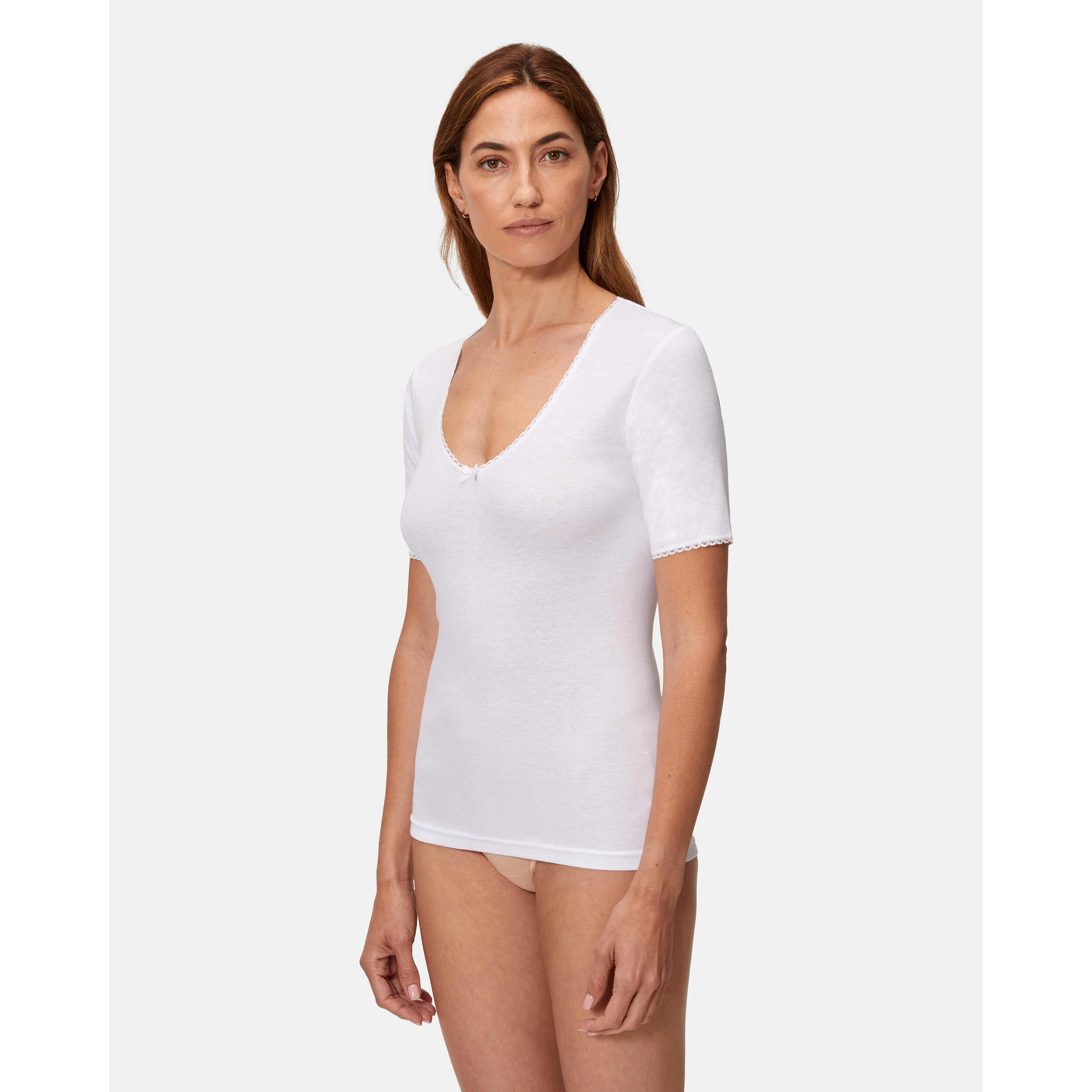 Camiseta térmica de mujer de fibra de invierno de manga corta