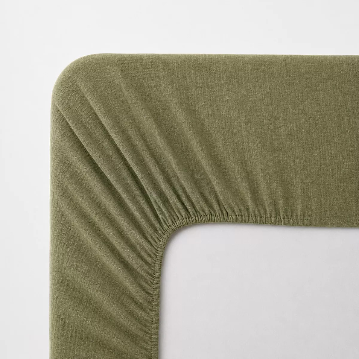Drap housse b30 gaze de coton lavé uni vert Malia kaki
