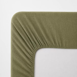Drap housse b30 gaze de coton lavé uni vert Malia kaki