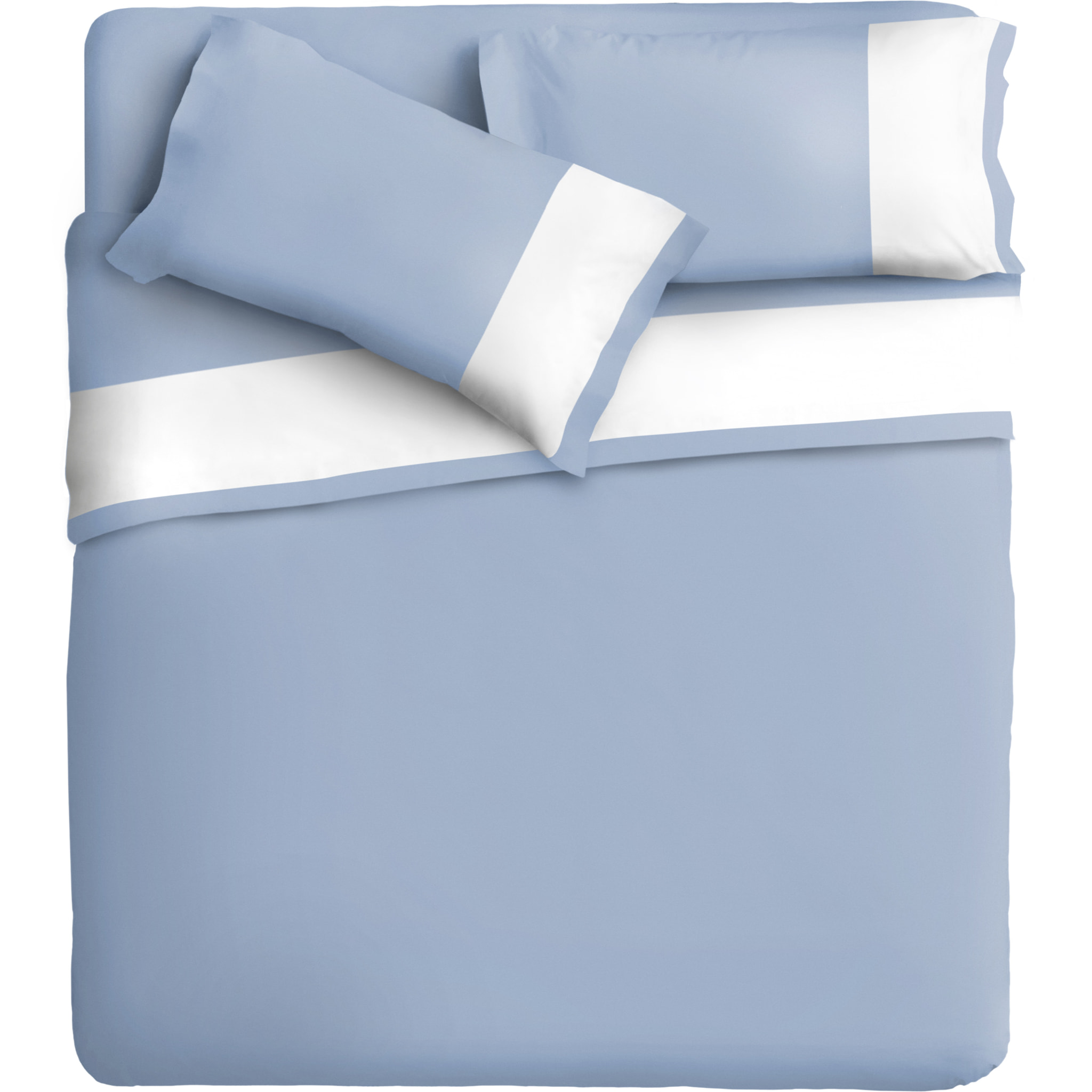 Completo letto bordo RASO IPERSAN Puro Cotone Bianco fondo Azzurro