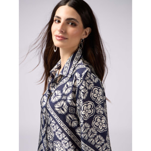 Oltre - Camicia in raso fantasia - Blu