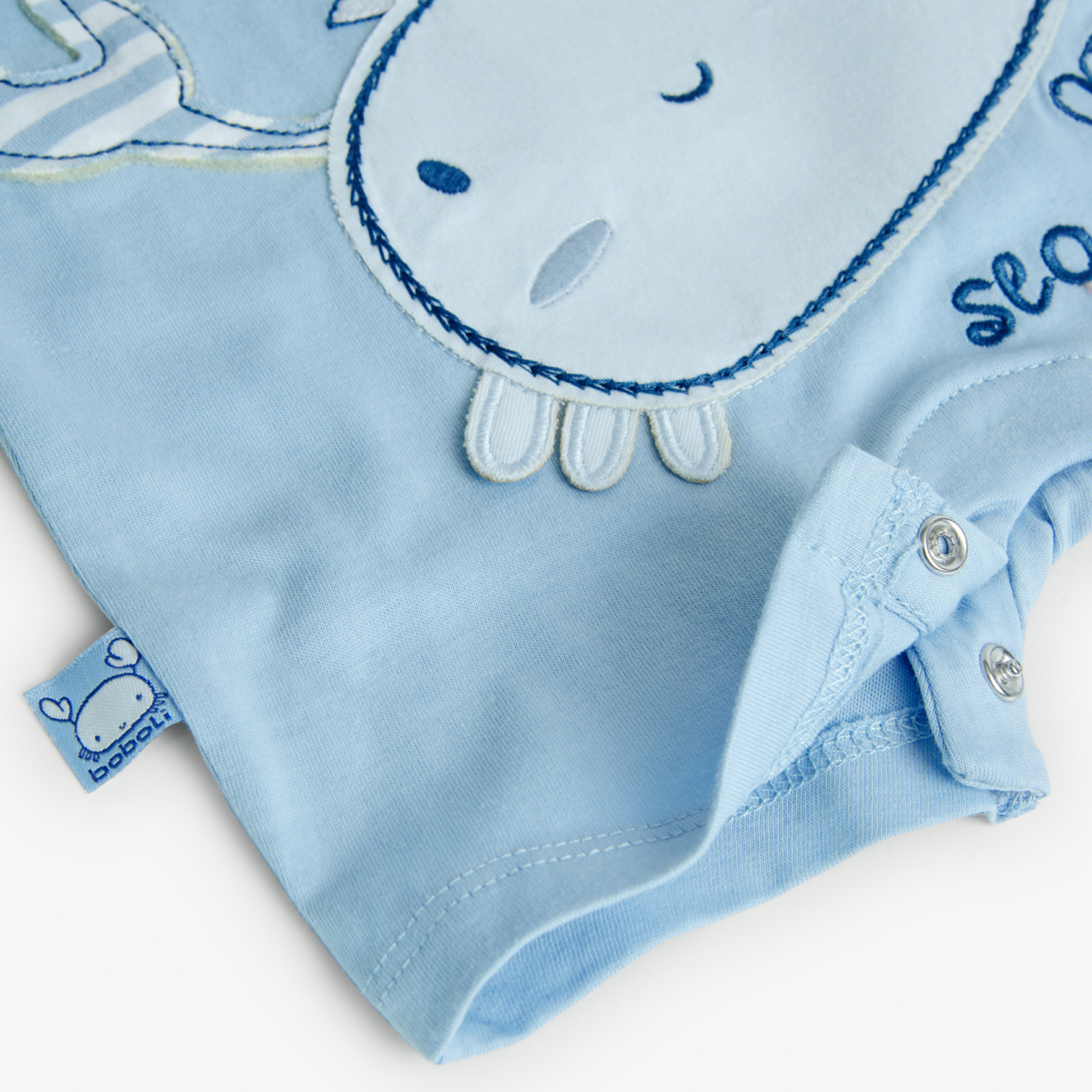 Pelele corto recién nacido, algodón estampado, azul celeste