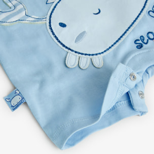 Pelele corto recién nacido, algodón estampado, azul celeste