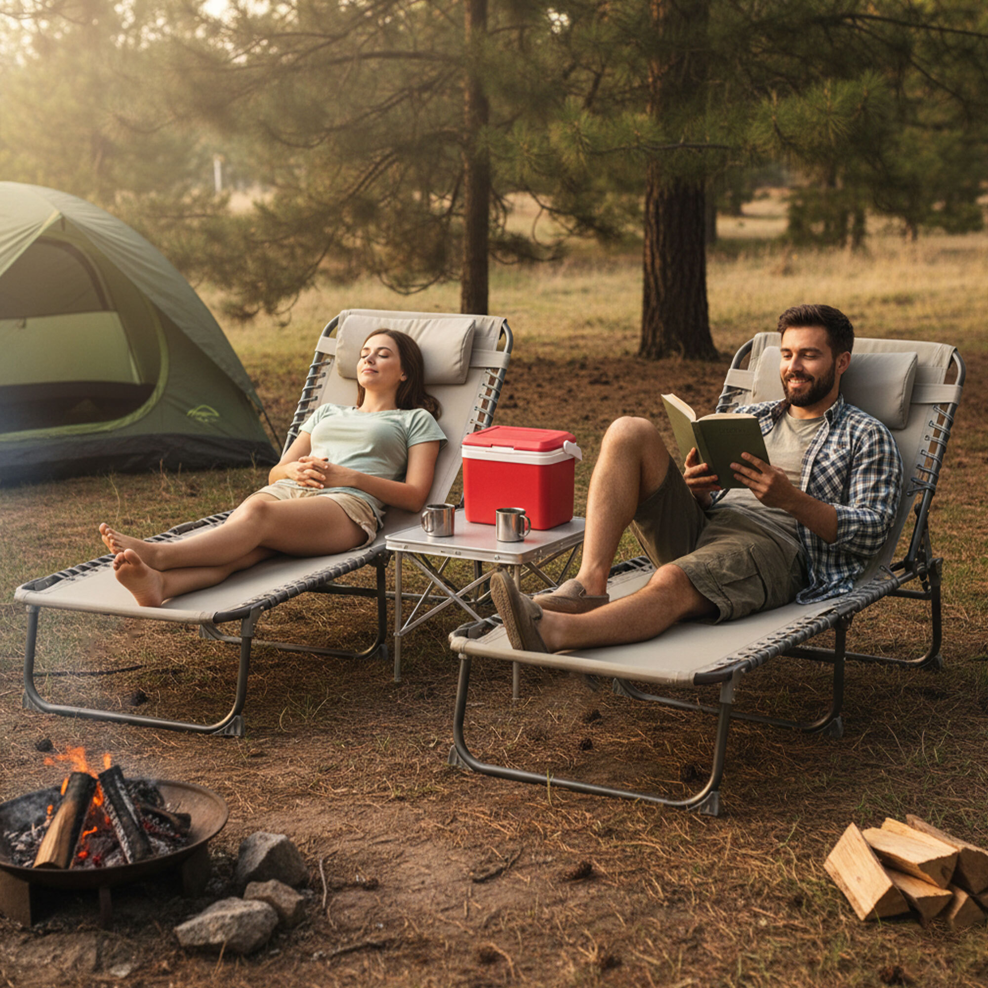 Well Home Tumbona de camping 193x60x30cm Acero gris oscuro / beige hasta 110kg