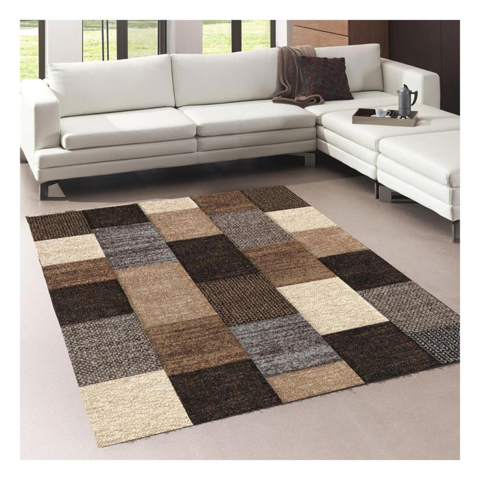 tapis chambre 80x150 tissé marron rectangle motif géométrique BE 30