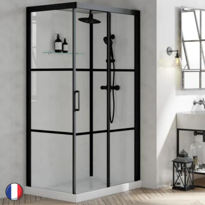 KINEDO Cabine de douche Brooklyn 120 X 90 Rectangle porte coulissante Noir