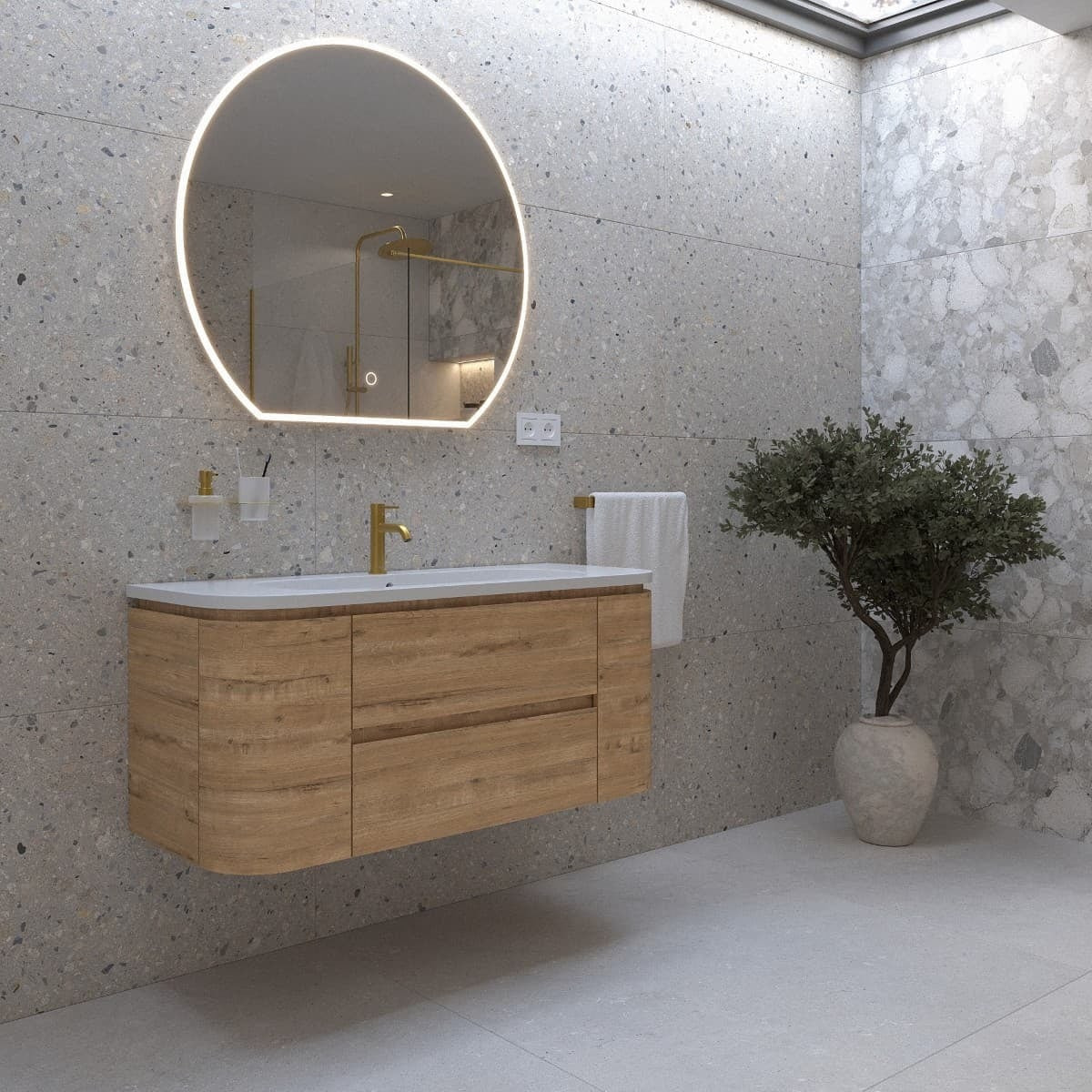 Aurum mitigeur lavabo + mitigeur cuisine Ceramia Timeless acier inoxydable, douchette extractible, or brossé (SATTMLBA185BG)