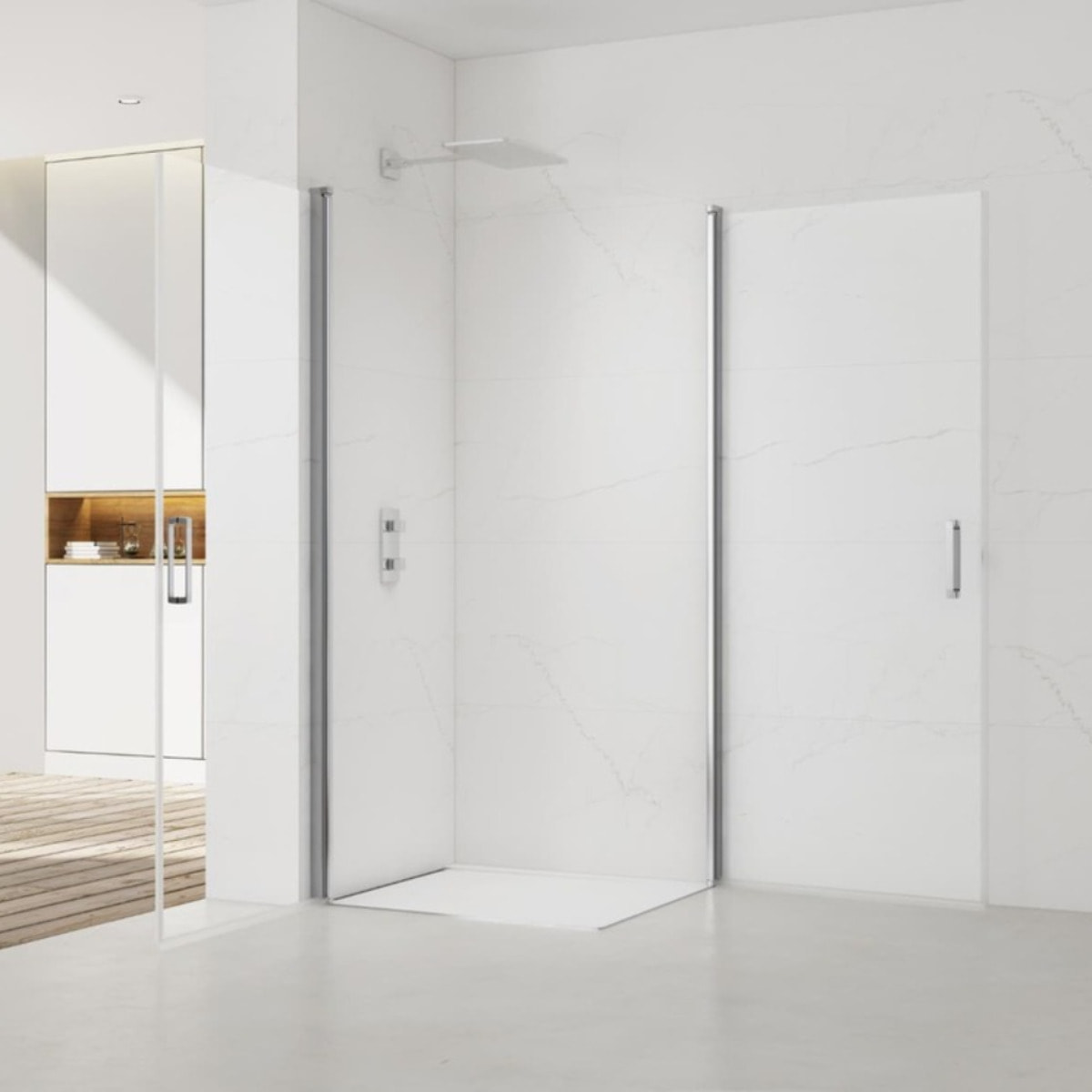Fusion Portes de douche acces en angle pivotantes 90x80cm anticalcaire avec profilés chrome brillant (SATFUD9080-SET)