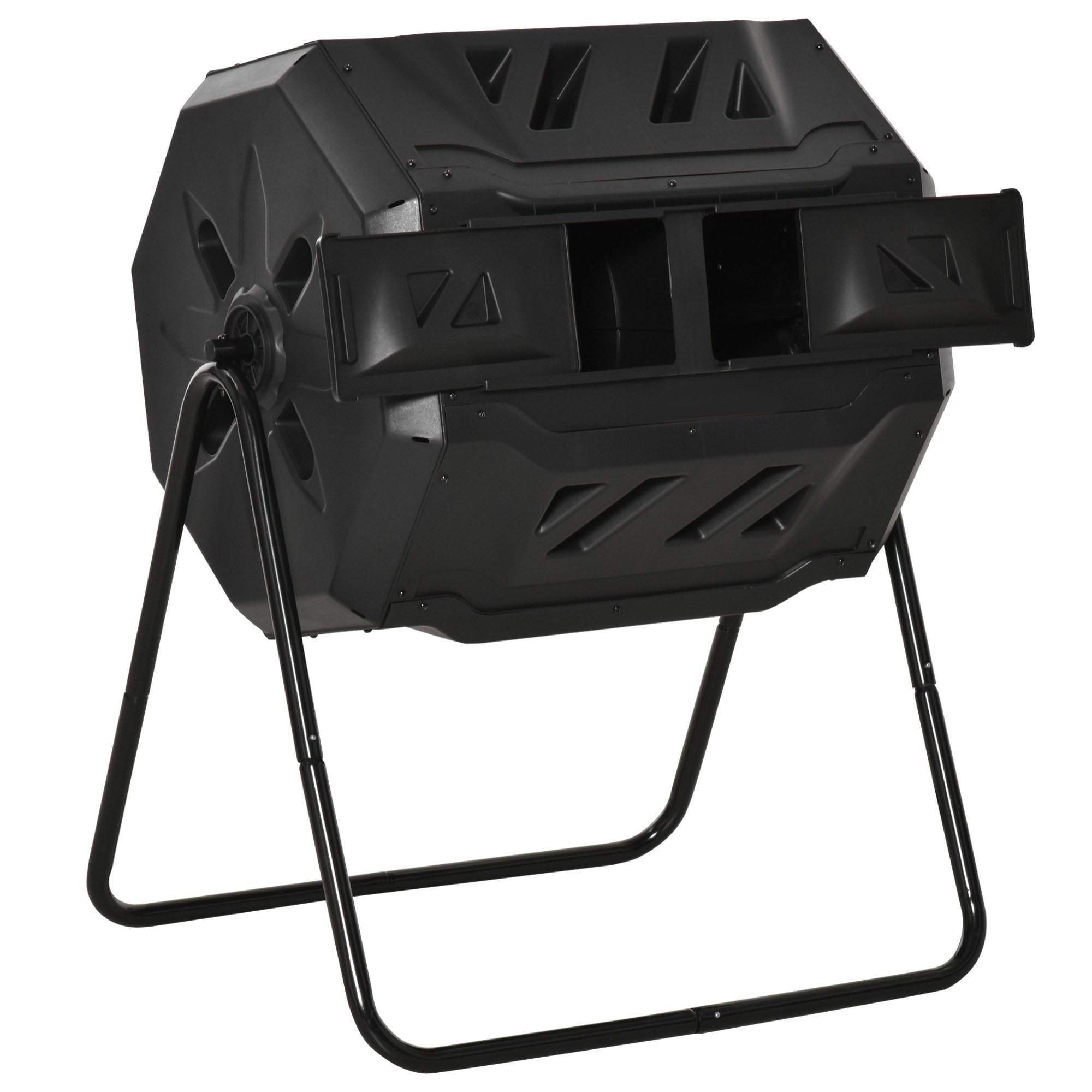 Composteur de jardin - bac à compost pour déchets - rotatif 360° - double chambre 160 L - acier PP noir