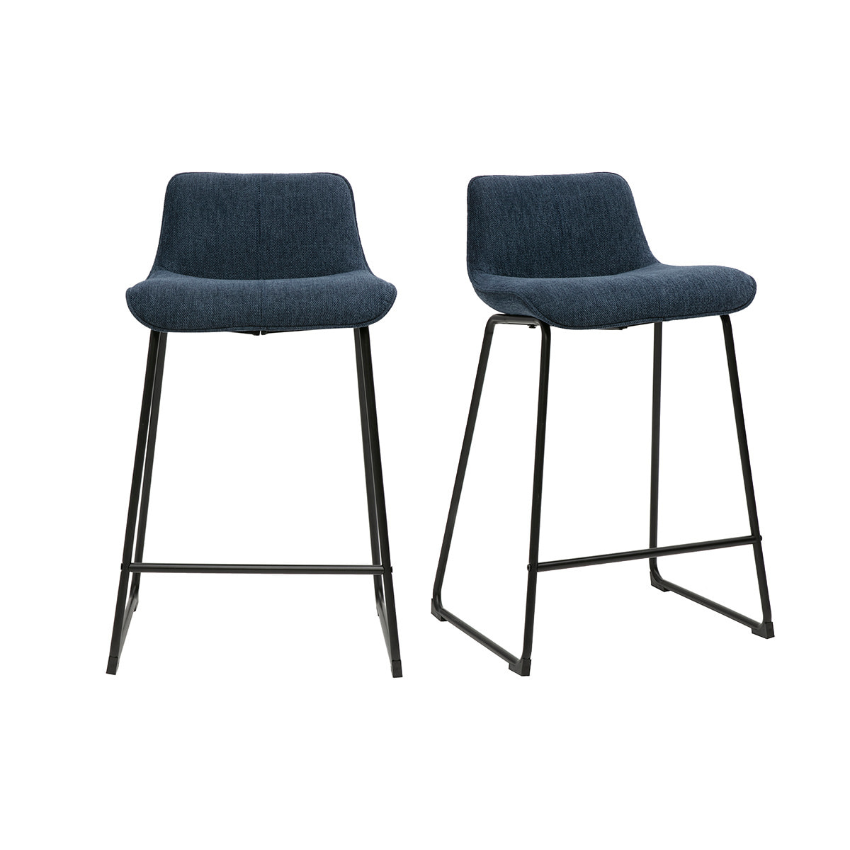 Tabourets de bar en tissu effet velours texturé bleu foncé et métal H65 cm (lot de 2) BOOST