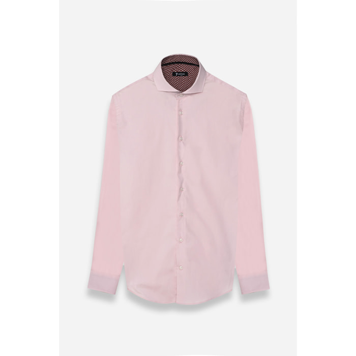 Camicia Uomo 1 Bottone Francese Slim Popeline Stretch Unito Rosa