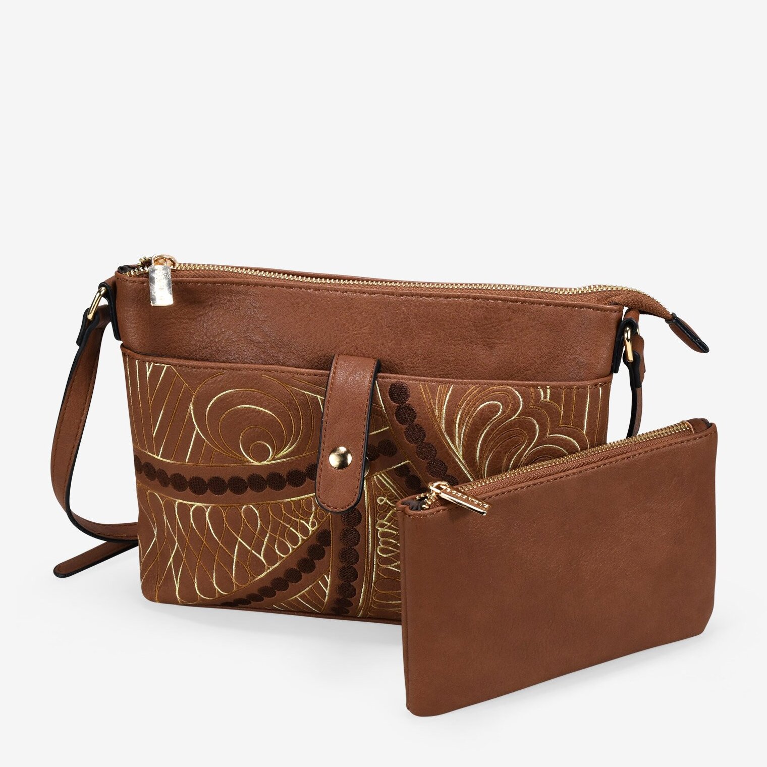 Bolso bandolera marrón con cosido