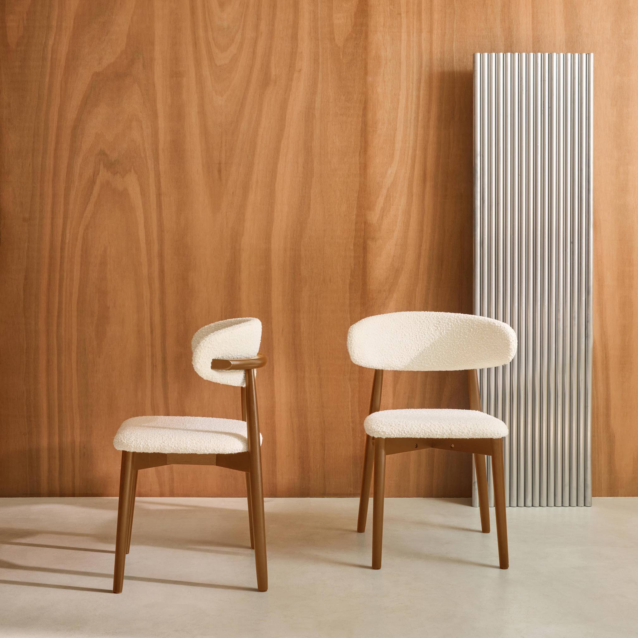 Chaise bois d'hévéa et tissu bouclette (lot de 2)  PAOLA