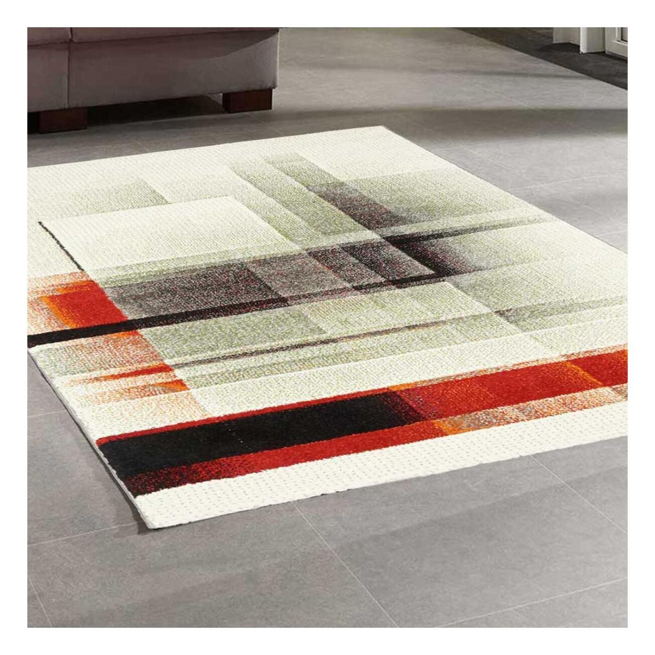 Petit tapis géométrique ivoire, rouge et noir