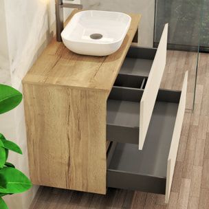 Ensemble de Salle de Bain Nia | Meuble Suspendu | 100 cm Glacier | Deux Tiroirs |Lavabo sur Plan | Miroir non inclus | Meuble Monté | Alday