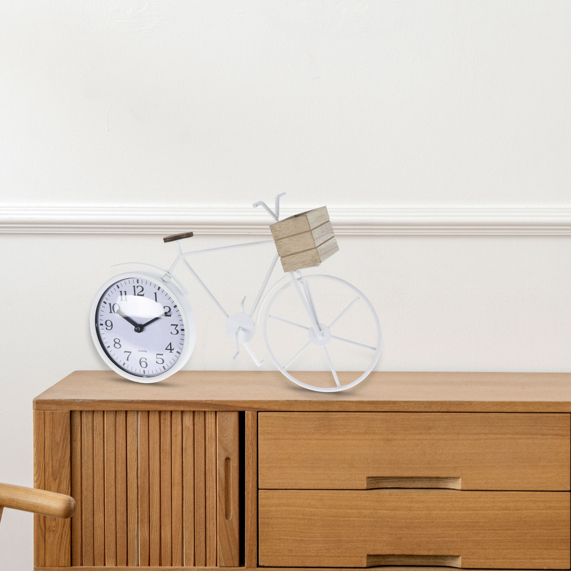 Well home reloj de sobremesa diseño bicileta en metal blanco 33,5x8x23,5cm