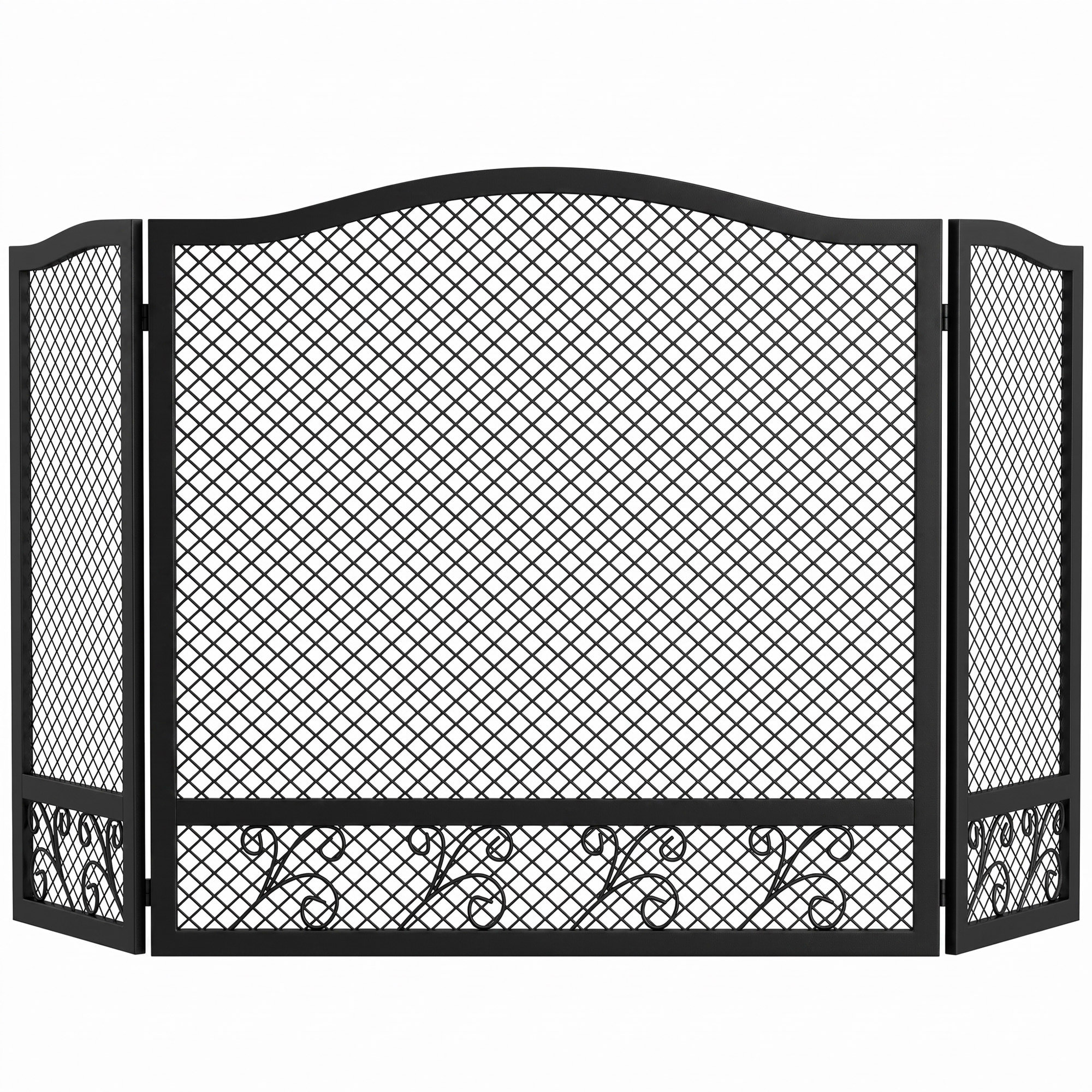 Salvachispas para Chimenea Plegable de 3 Paneles con Diseño Floral, Protector de Chimenea de Metal, Resistente al Calor, para Hogar, 107x60 cm, Negro