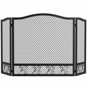 Salvachispas para Chimenea Plegable de 3 Paneles con Diseño Floral, Protector de Chimenea de Metal, Resistente al Calor, para Hogar, 107x60 cm, Negro