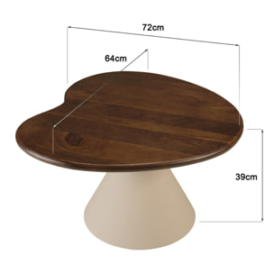 JAMES - Table basse ovoïde plateau en manguier pied en métal ivoire JAMES