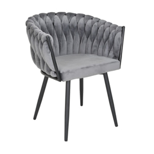 Chaise en velours tressé avec accoudoirs et pieds en métal - MELODIE 2