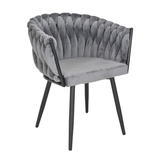 Chaise en velours tressé avec accoudoirs et pieds en métal - MELODIE 2