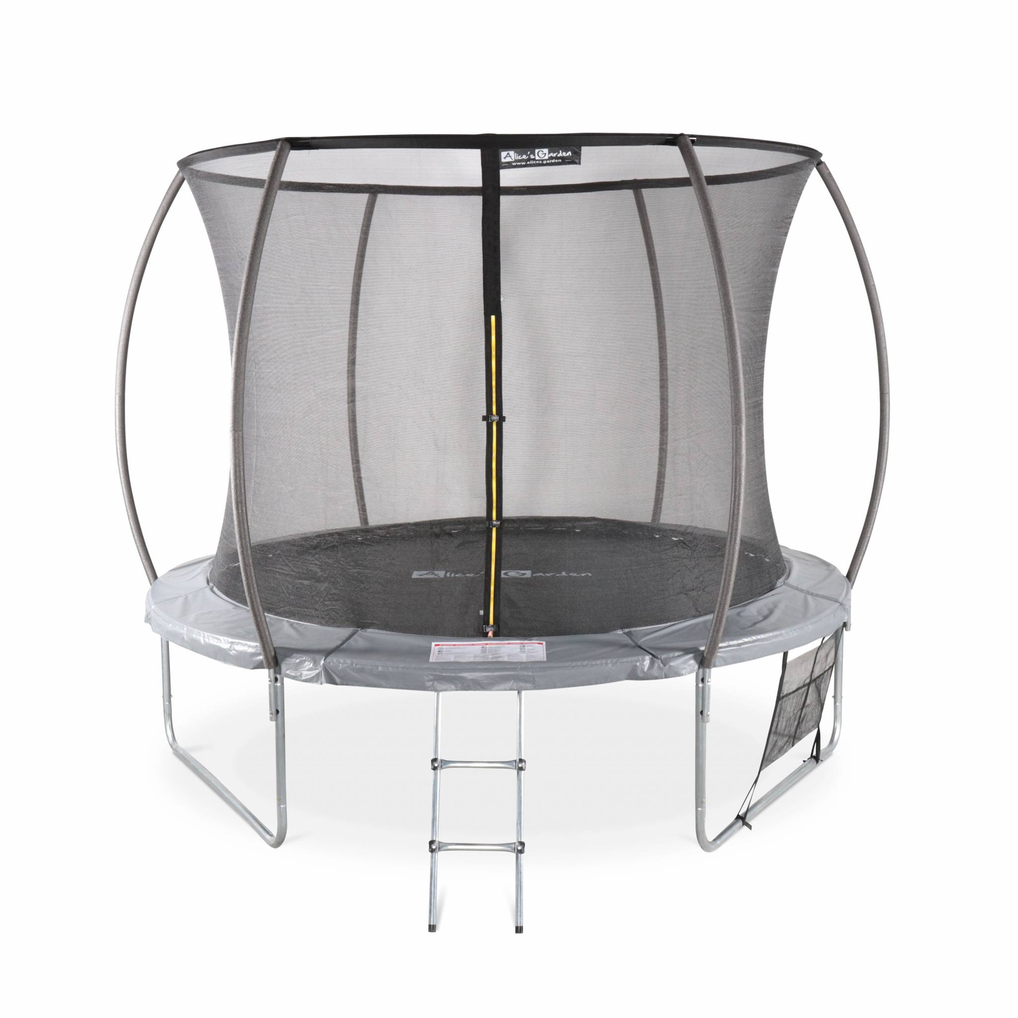 Trampoline Ø 305cm - Mars Inner XXL- trampoline de jardin gris avec filet de protection intérieur. échelle. bâche. filet pour chaussures et kit d'ancrage 3.05m 305cm