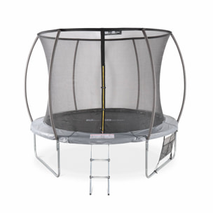 Trampoline Ø 305cm - Mars Inner XXL- trampoline de jardin gris avec filet de protection intérieur. échelle. bâche. filet pour chaussures et kit d'ancrage 3.05m 305cm